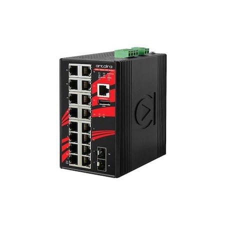 Antaira 18-Port Industrial Gigabit Light Layer 3 Managed Ethernet Switch, w/16-10/100/1000Tx Ports + 2-100/1 LMX-1802G-SFP-T